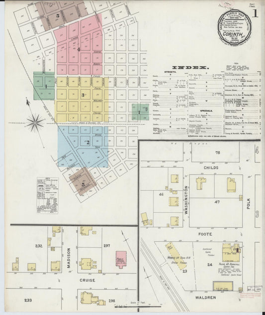 Sanborn Fire Insurance Map from Corinth, Alcorn County, Mississippi (1894), Sheet #0001 - Complete Map Set gallery image, historic Sanborn map, vintage wall art, Mississippi Mississippi