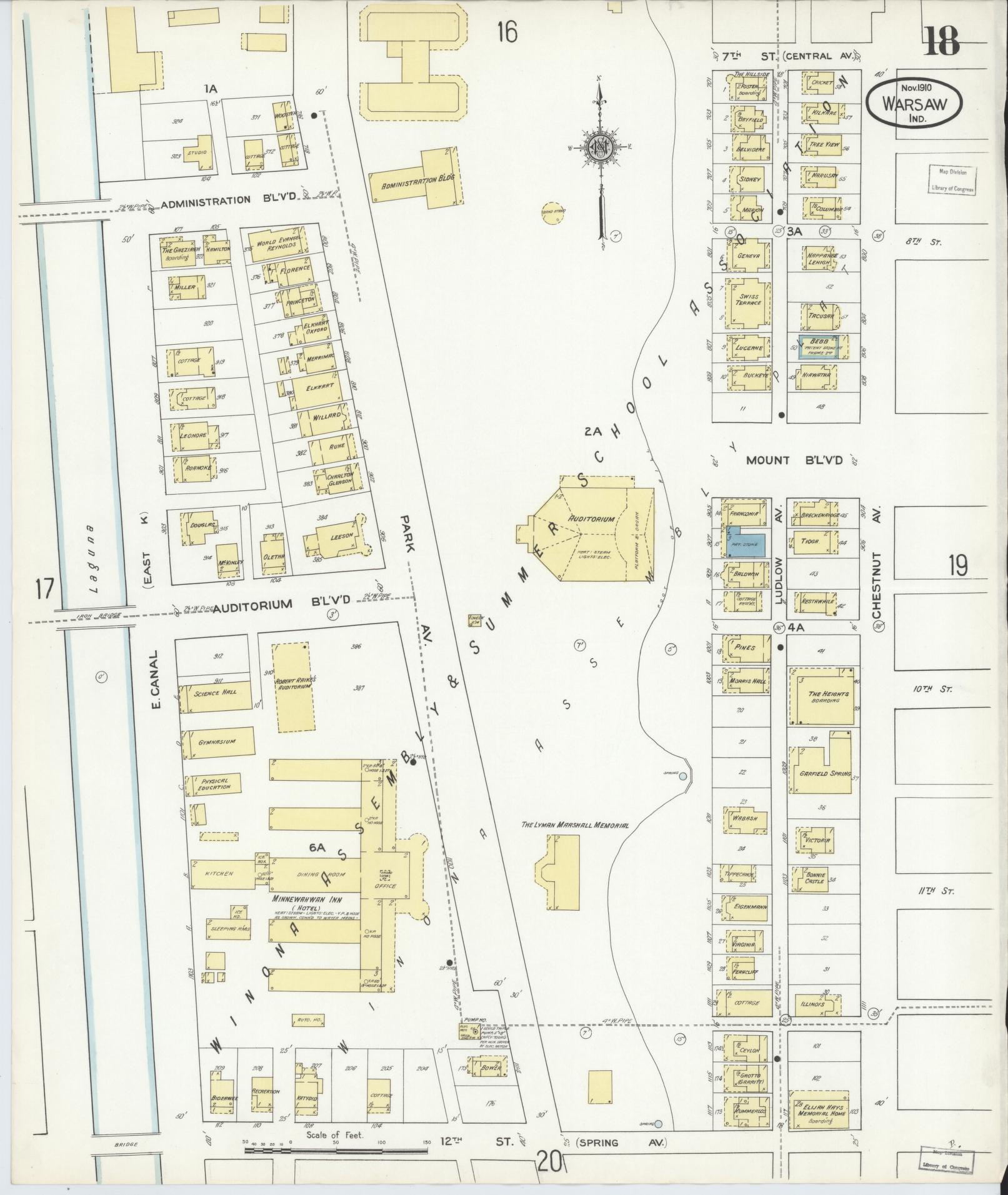 Sanborn Fire Insurance Map from Warsaw, Kosciusko County, Indiana (1910), Sheet #0018 - Complete Map Set gallery image, historic Sanborn map, vintage wall art, Indiana Indiana