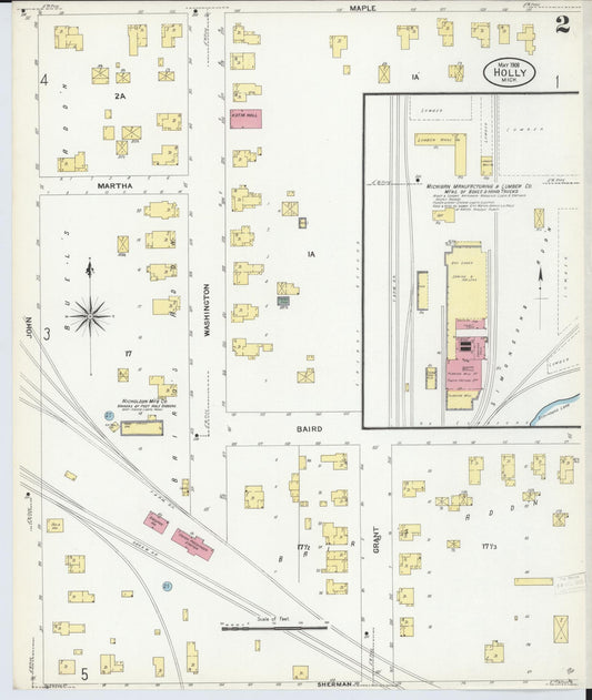 Sanborn Fire Insurance Map from Holly, Oakland County, Michigan (1908), Sheet #0002 - Historic Sanborn Fire Insurance Map Print, vintage old map wall art, antique decor, genealogy gift, Michigan Michigan map