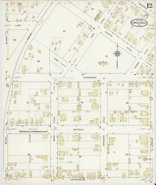 Sanborn Fire Insurance Map from Corpus Christi, Nueces County, Texas (1914), Sheet #0012 - Historic Sanborn Fire Insurance Map Print, vintage old map wall art, antique decor, genealogy gift, Texas Texas map