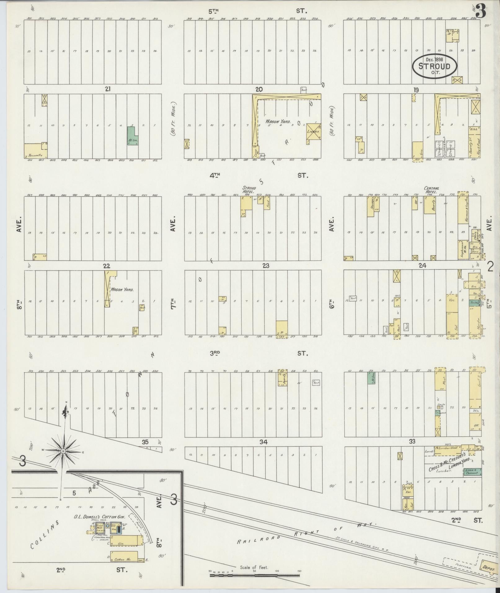 Sanborn Fire Insurance Map from Stroud, Lincoln County, Oklahoma (1898), Sheet #0003 - Historic Sanborn Fire Insurance Map Print, vintage old map wall art, antique decor, genealogy gift, Oklahoma Oklahoma map