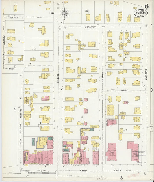 Sanborn Fire Insurance Map from Warsaw, Wyoming County, New York (1903), Sheet #0006 - Historic Sanborn Fire Insurance Map Print, vintage old map wall art, antique decor, genealogy gift, Warsaw Wyoming map