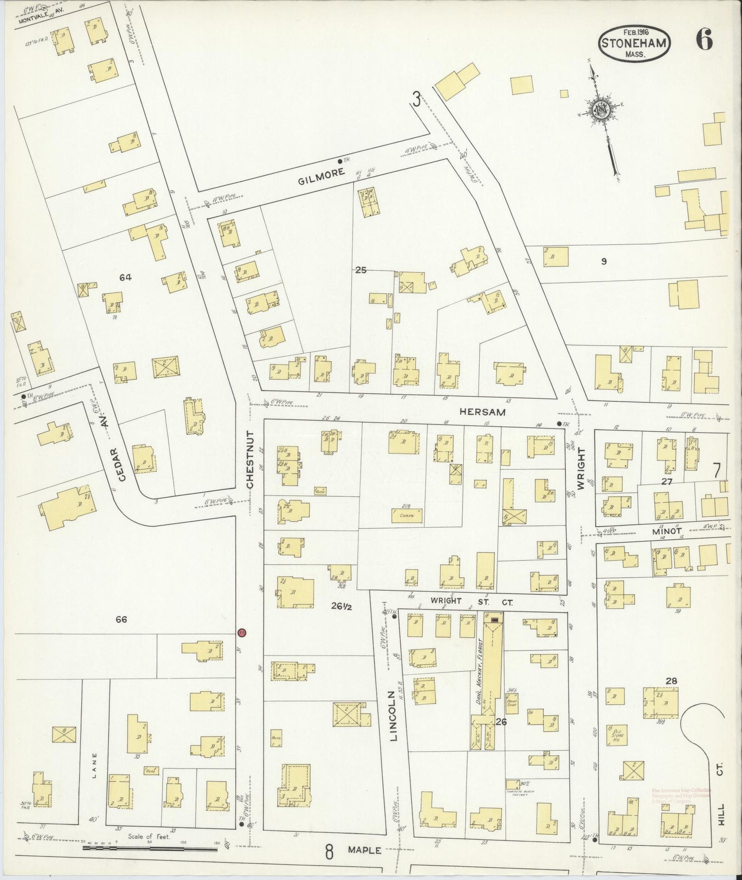 Sanborn Fire Insurance Map from Stoneham, Middlesex County, Massachusetts (1916), Sheet #0006 - Historic Sanborn Fire Insurance Map Print, vintage old map wall art, antique decor, genealogy gift, Massachusetts Massachusetts map