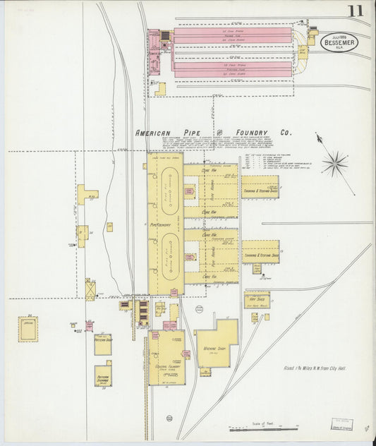 Sanborn Fire Insurance Map from Bessemer, Jefferson County, Alabama (1899), Sheet #0011 - Historic Sanborn Fire Insurance Map Print, vintage old map wall art, antique decor, genealogy gift, Alabama Alabama map