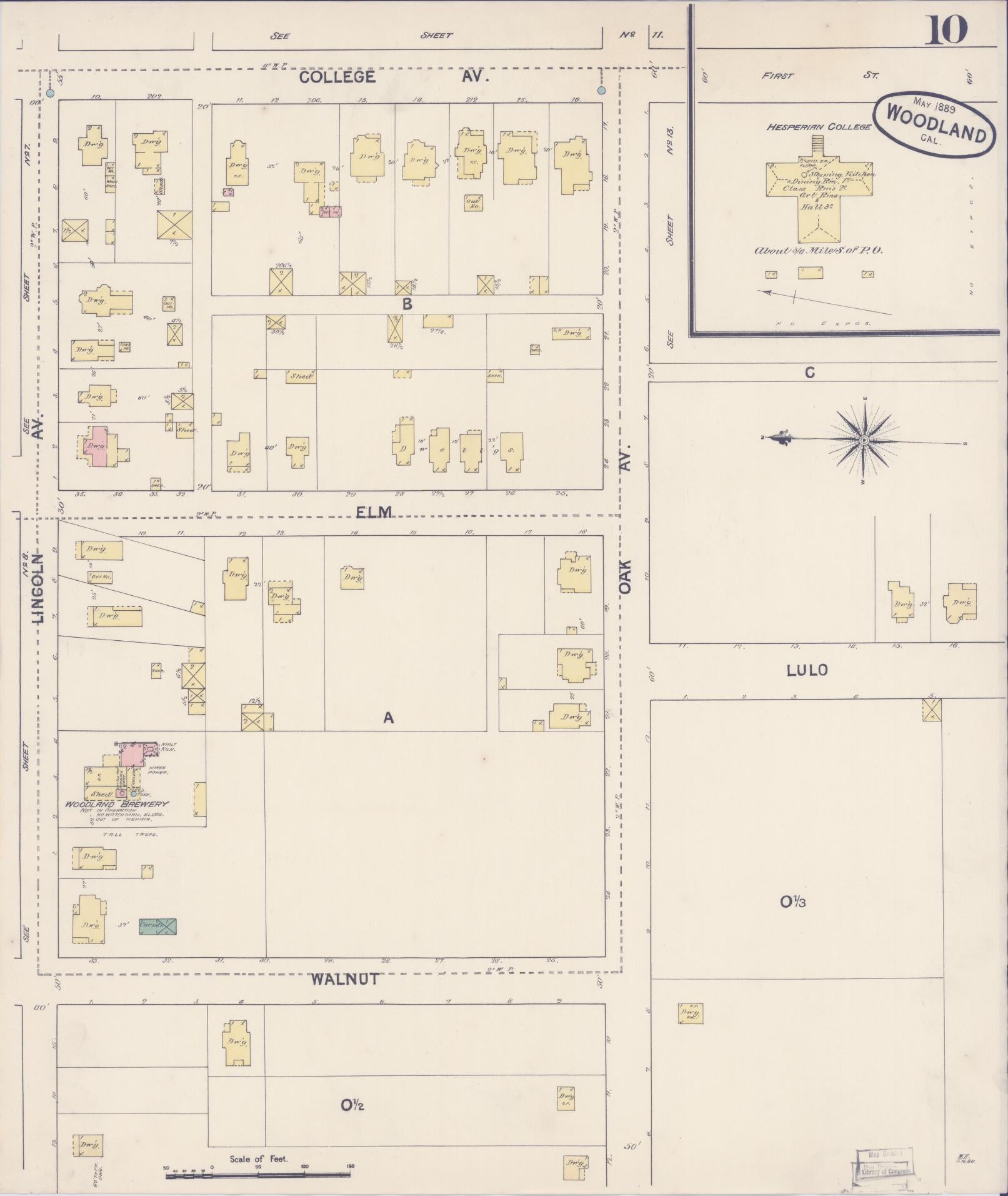 Sanborn Fire Insurance Map from Woodland, Yolo County, California (1889), Sheet #0010 - Complete Map Set gallery image, historic Sanborn map, vintage wall art, California California