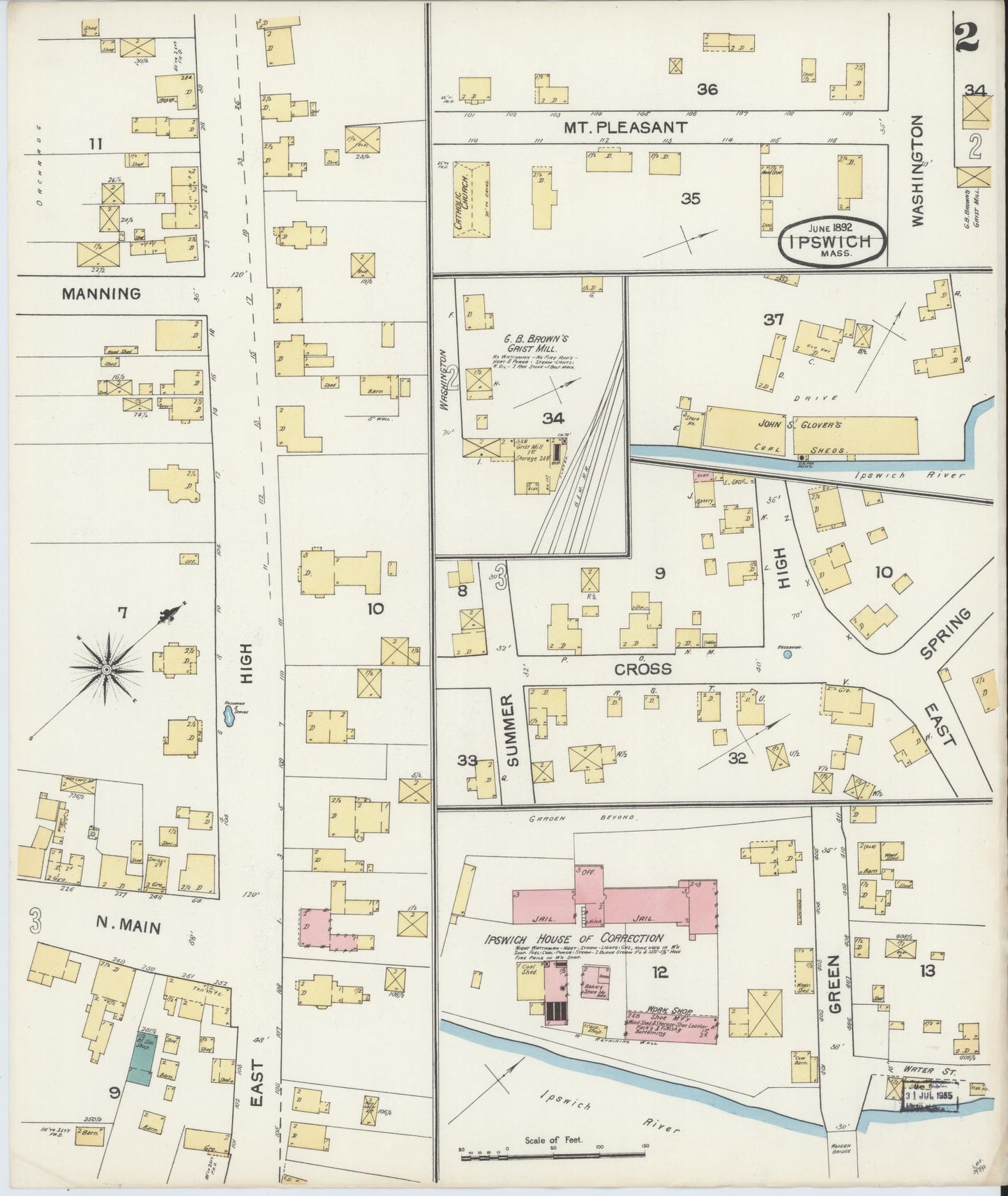 Sanborn Fire Insurance Map from Ipswich, Essex County, Massachusetts (1892), Sheet #0002 - Complete Map Set gallery image, historic Sanborn map, vintage wall art, Massachusetts Massachusetts