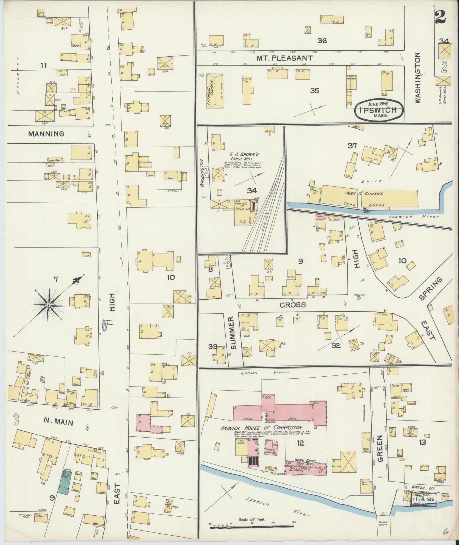 Sanborn Fire Insurance Map from Ipswich, Essex County, Massachusetts (1892), Sheet #0002 - Complete Map Set gallery image, historic Sanborn map, vintage wall art, Massachusetts Massachusetts