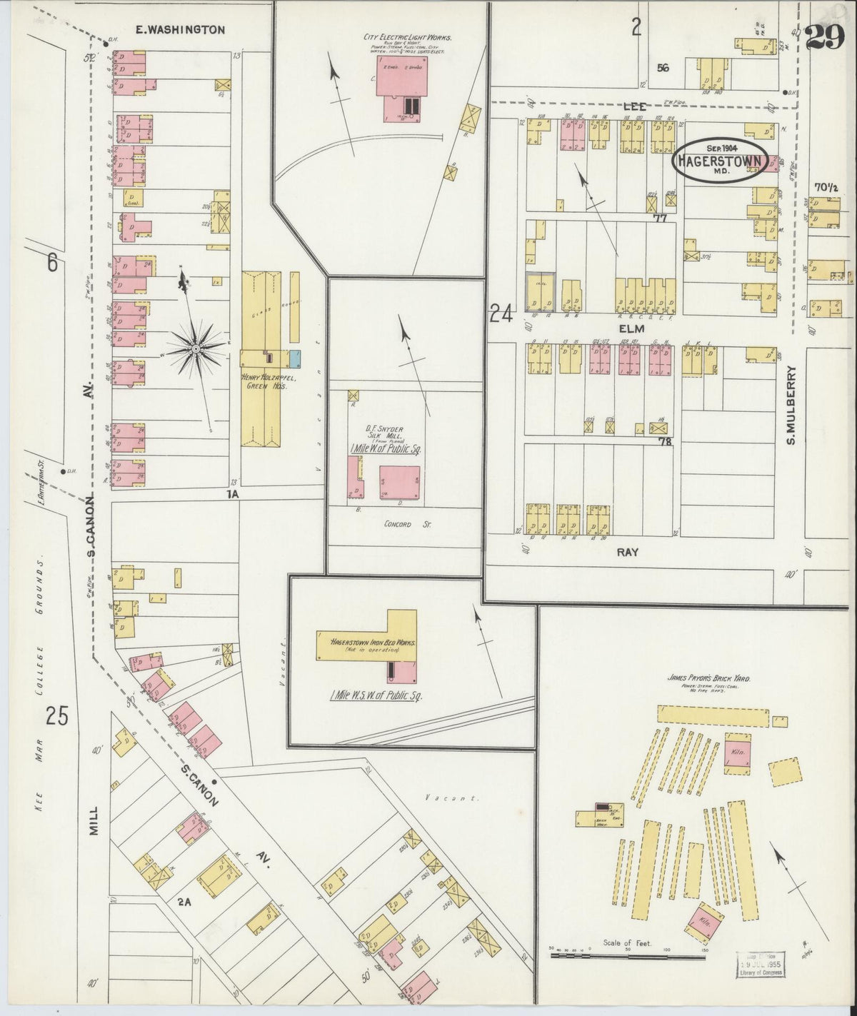 Sanborn Fire Insurance Map from Hagerstown, Washington County, Maryland (1904), Sheet #0029 - Historic Sanborn Fire Insurance Map Print, vintage old map wall art, antique decor, genealogy gift, Maryland Maryland map