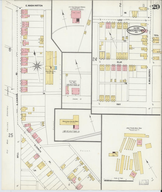 Sanborn Fire Insurance Map from Hagerstown, Washington County, Maryland (1904), Sheet #0029 - Historic Sanborn Fire Insurance Map Print, vintage old map wall art, antique decor, genealogy gift, Maryland Maryland map