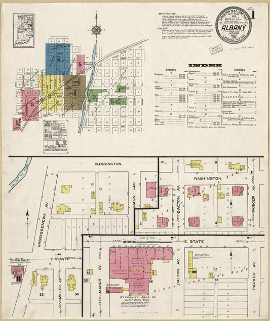 Sanborn Fire Insurance Map from Albany, Delaware County, Indiana (1920), Sheet #0001 - Historic Sanborn Fire Insurance Map Print, vintage old map wall art, antique decor, genealogy gift, Indiana Indiana map