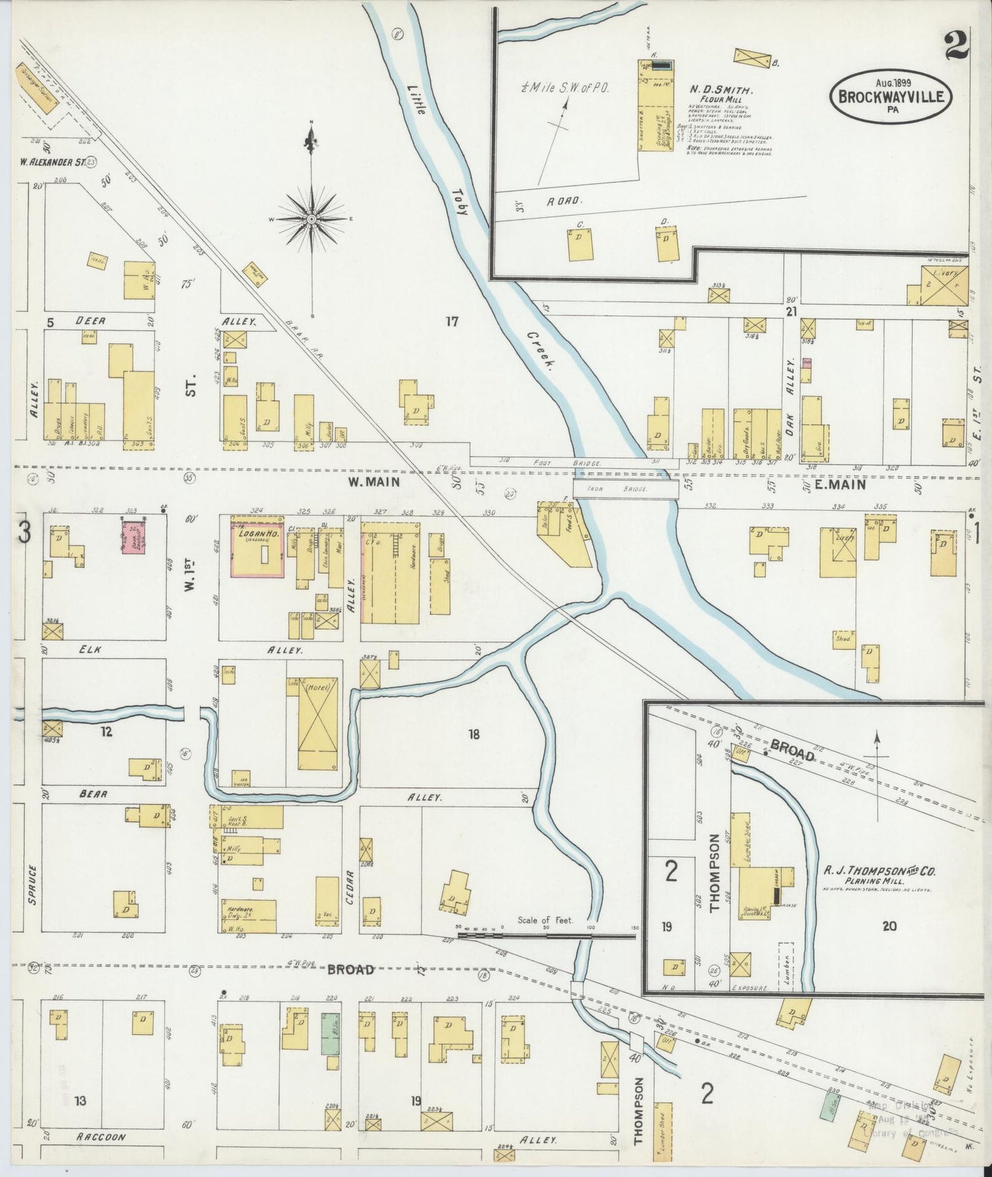 Sanborn Fire Insurance Map from Brockway, Jefferson County, Pennsylvania (1899), Sheet #0002 - Historic Sanborn Fire Insurance Map Print, vintage old map wall art, antique decor, genealogy gift, Pennsylvania Pennsylvania map