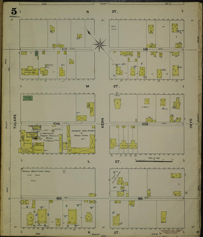 Sanborn Fire Insurance Map from Fresno, Fresno County, California (1888), Sheet #0005 - Historic Sanborn Fire Insurance Map Print, vintage old map wall art, antique decor, genealogy gift, California California map