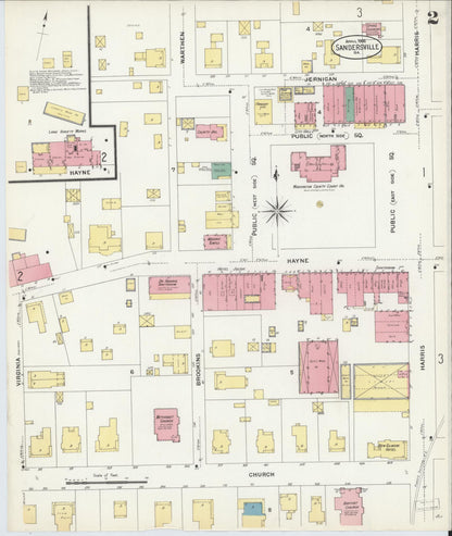 Sanborn Fire Insurance Map from Sandersville, Washington County, Georgia (1908), Sheet #0002 - Complete Map Set gallery image, historic Sanborn map, vintage wall art, Georgia Georgia