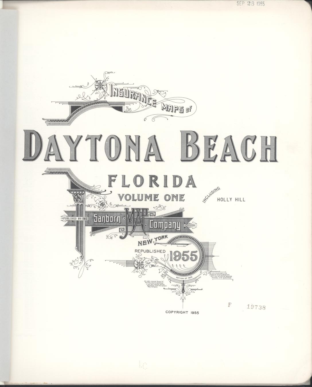 Sanborn Fire Insurance Map from Daytona, Volusia County, Florida (1955), Sheet #0001 - Complete Map Set gallery image, historic Sanborn map, vintage wall art, Florida Florida