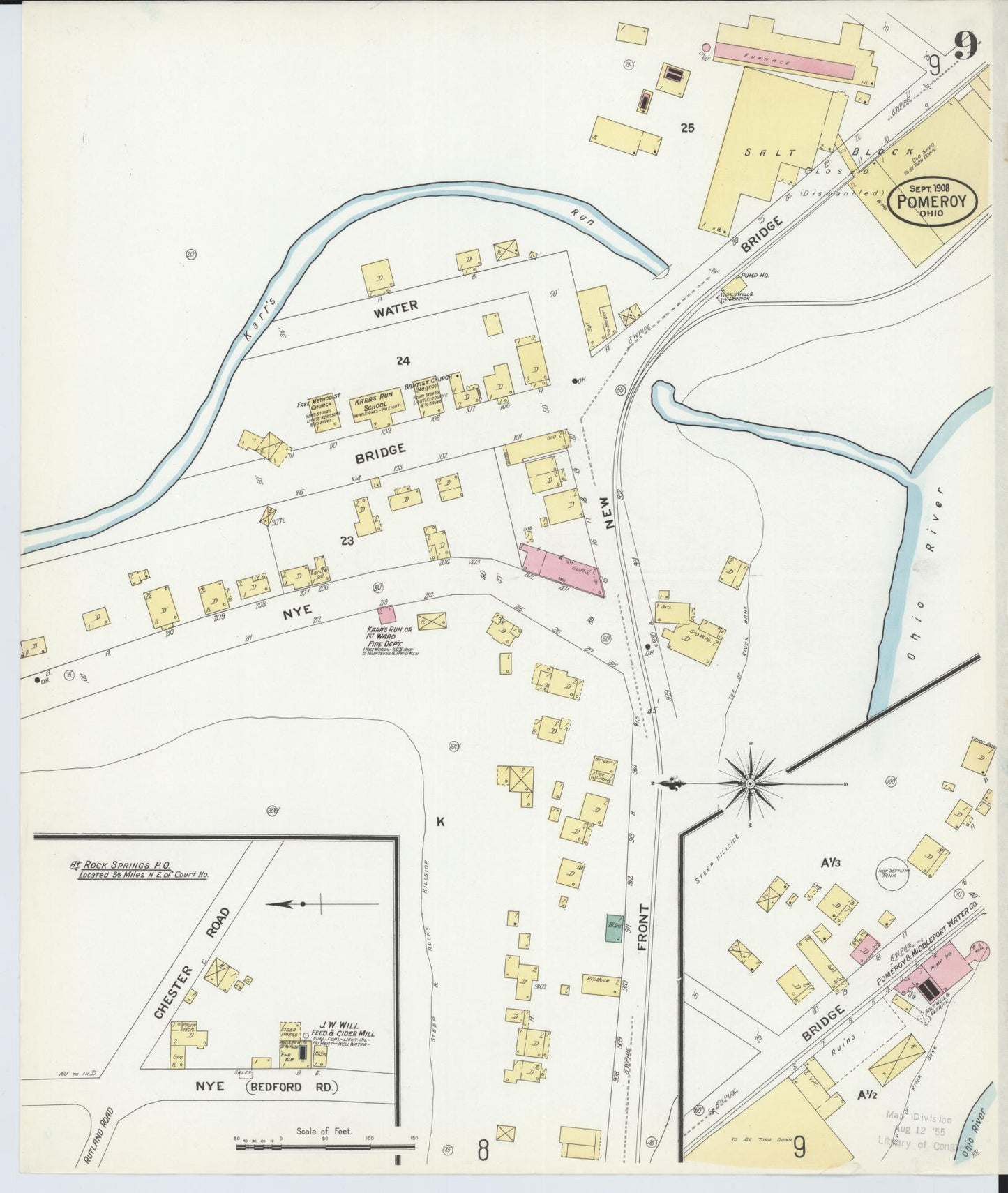 Sanborn Fire Insurance Map from Pomeroy, Meigs County, Ohio (1908), Sheet #0009 - Complete Map Set gallery image, historic Sanborn map, vintage wall art, Ohio Ohio