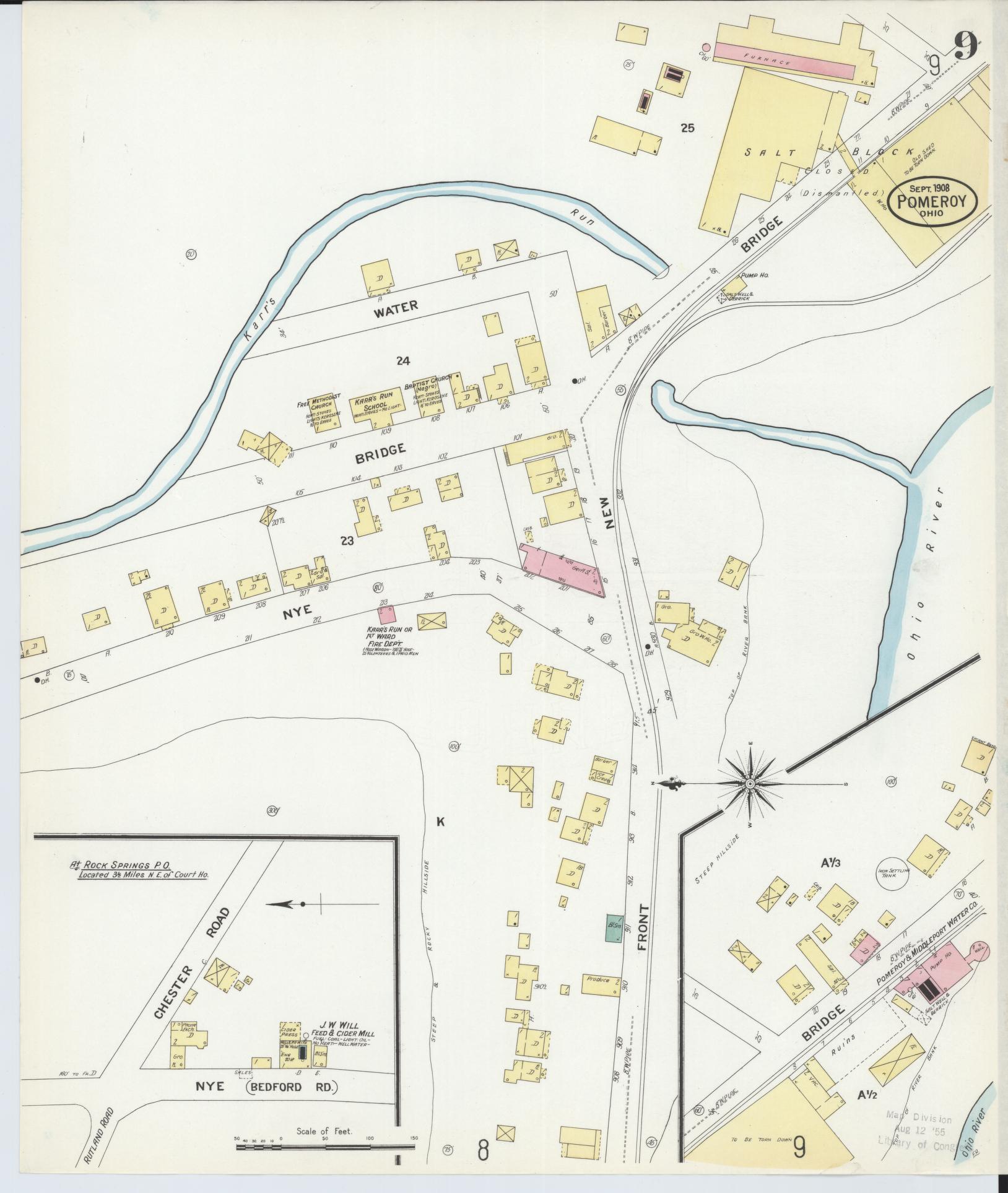 Sanborn Fire Insurance Map from Pomeroy, Meigs County, Ohio (1908), Sheet #0009 - Complete Map Set gallery image, historic Sanborn map, vintage wall art, Ohio Ohio