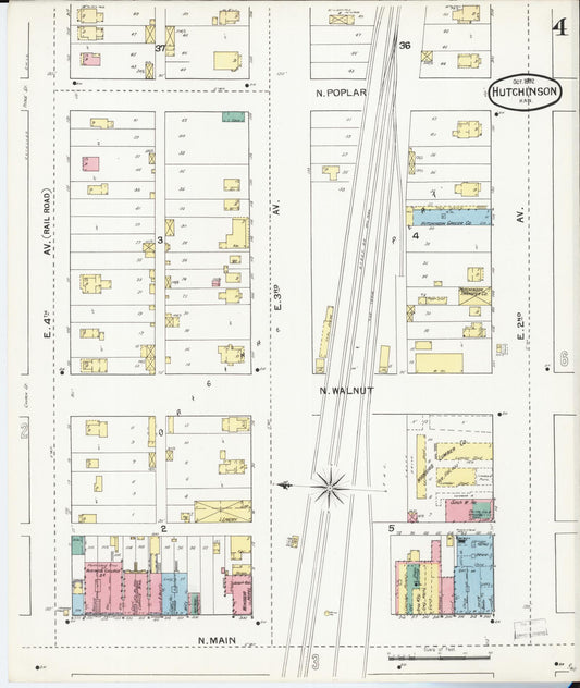 Sanborn Fire Insurance Map from Hutchinson, Reno County, Kansas (1892), Sheet #0004 - Historic Sanborn Fire Insurance Map Print, vintage old map wall art, antique decor, genealogy gift, Kansas Kansas map