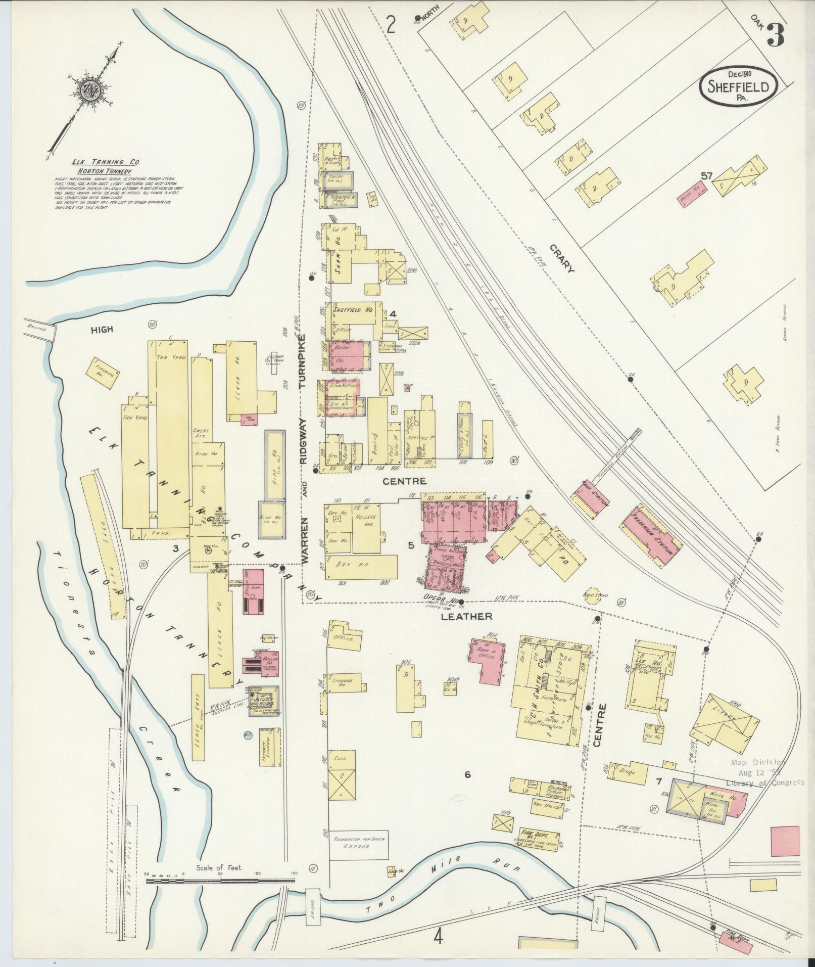 Sanborn Fire Insurance Map from Sheffield, Warren County, Pennsylvania (1910), Sheet #0003 - Historic Sanborn Fire Insurance Map Print, vintage old map wall art, antique decor, genealogy gift, Pennsylvania Pennsylvania map
