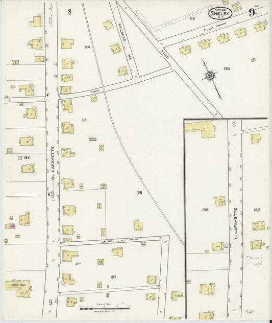 Sanborn Fire Insurance Map from Shelby, Cleveland County, North Carolina (1921), Sheet #0009 - Historic Sanborn Fire Insurance Map Print, vintage old map wall art, antique decor, genealogy gift, North Carolina North Carolina map