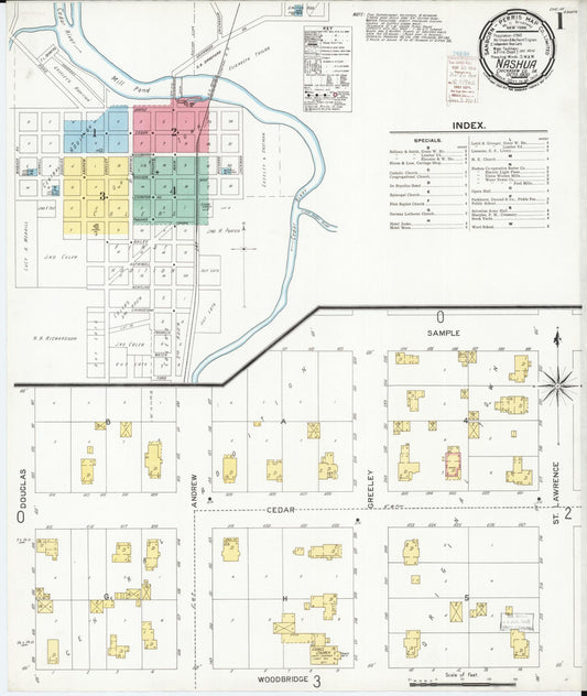 Sanborn Fire Insurance Map from Nashua, Chickasaw County, Iowa (1900), Sheet #0001 - Historic Sanborn Fire Insurance Map Print, vintage old map wall art