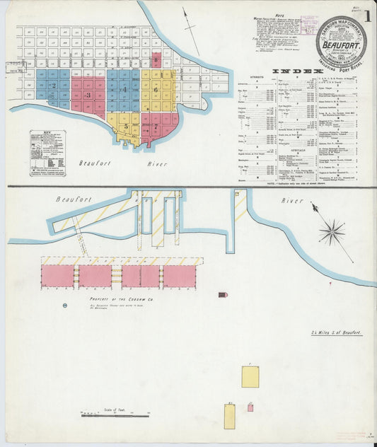Sanborn Fire Insurance Map from Beaufort, Beaufort County, South Carolina (1905), Sheet #0001 - Complete Map Set gallery image, historic Sanborn map, vintage wall art, South Carolina South Carolina