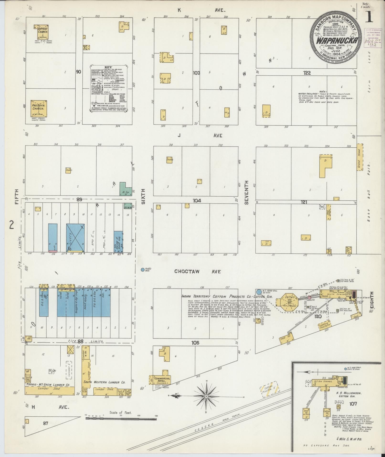 Sanborn Fire Insurance Map from Wapanucka, Johnston County, Oklahoma (1904), Sheet #0001 - Historic Sanborn Fire Insurance Map Print, vintage old map wall art, antique decor, genealogy gift, Oklahoma Oklahoma map