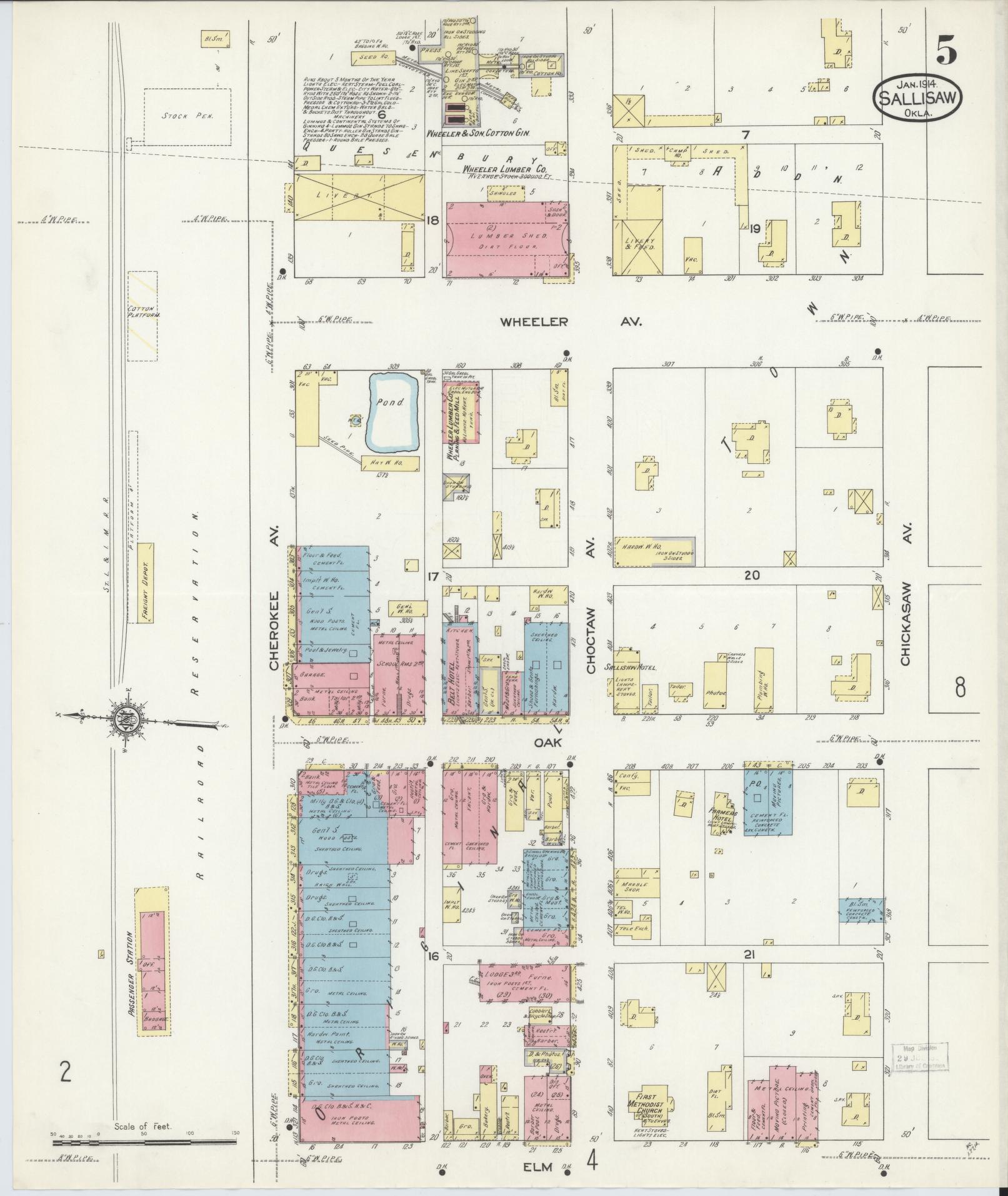 Sanborn Fire Insurance Map from Sallisaw, Sequoyah County, Oklahoma (1914), Sheet #0005 - Complete Map Set gallery image, historic Sanborn map, vintage wall art, Oklahoma Oklahoma