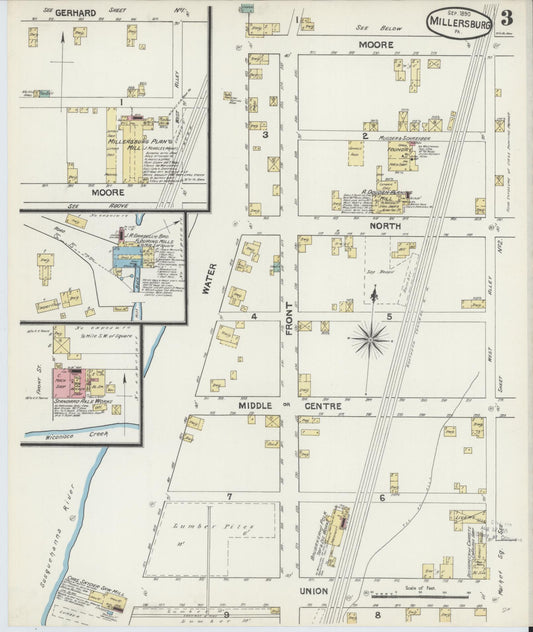Sanborn Fire Insurance Map from Millersburg, Dauphin County, Pennsylvania (1890), Sheet #0003 - Historic Sanborn Fire Insurance Map Print, vintage old map wall art, antique decor, genealogy gift, Pennsylvania Pennsylvania map