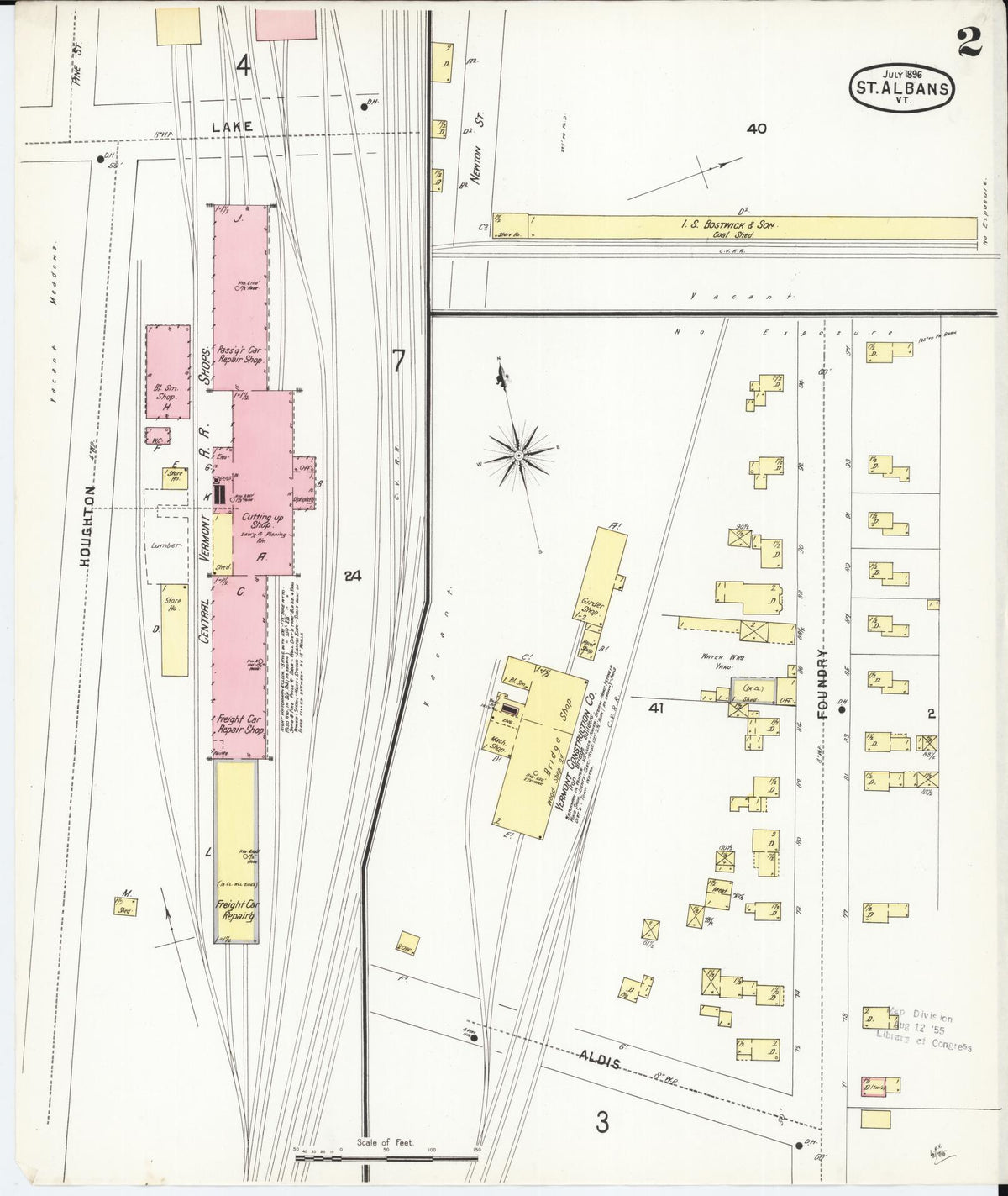 Sanborn Fire Insurance Map from Saint Albans, Franklin County, Vermont (1896), Sheet #0002 - Complete Map Set gallery image, historic Sanborn map, vintage wall art, Vermont Vermont