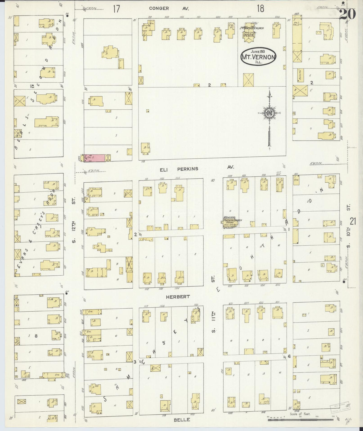 Sanborn Fire Insurance Map from Mount Vernon, Jefferson County, Illinois (1913), Sheet #0020 - Historic Sanborn Fire Insurance Map Print, vintage old map wall art, antique decor, genealogy gift, Illinois Illinois map