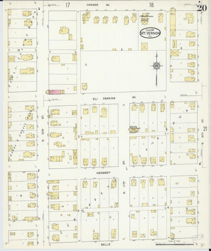Sanborn Fire Insurance Map from Mount Vernon, Jefferson County, Illinois (1913), Sheet #0020 - Historic Sanborn Fire Insurance Map Print, vintage old map wall art, antique decor, genealogy gift, Illinois Illinois map