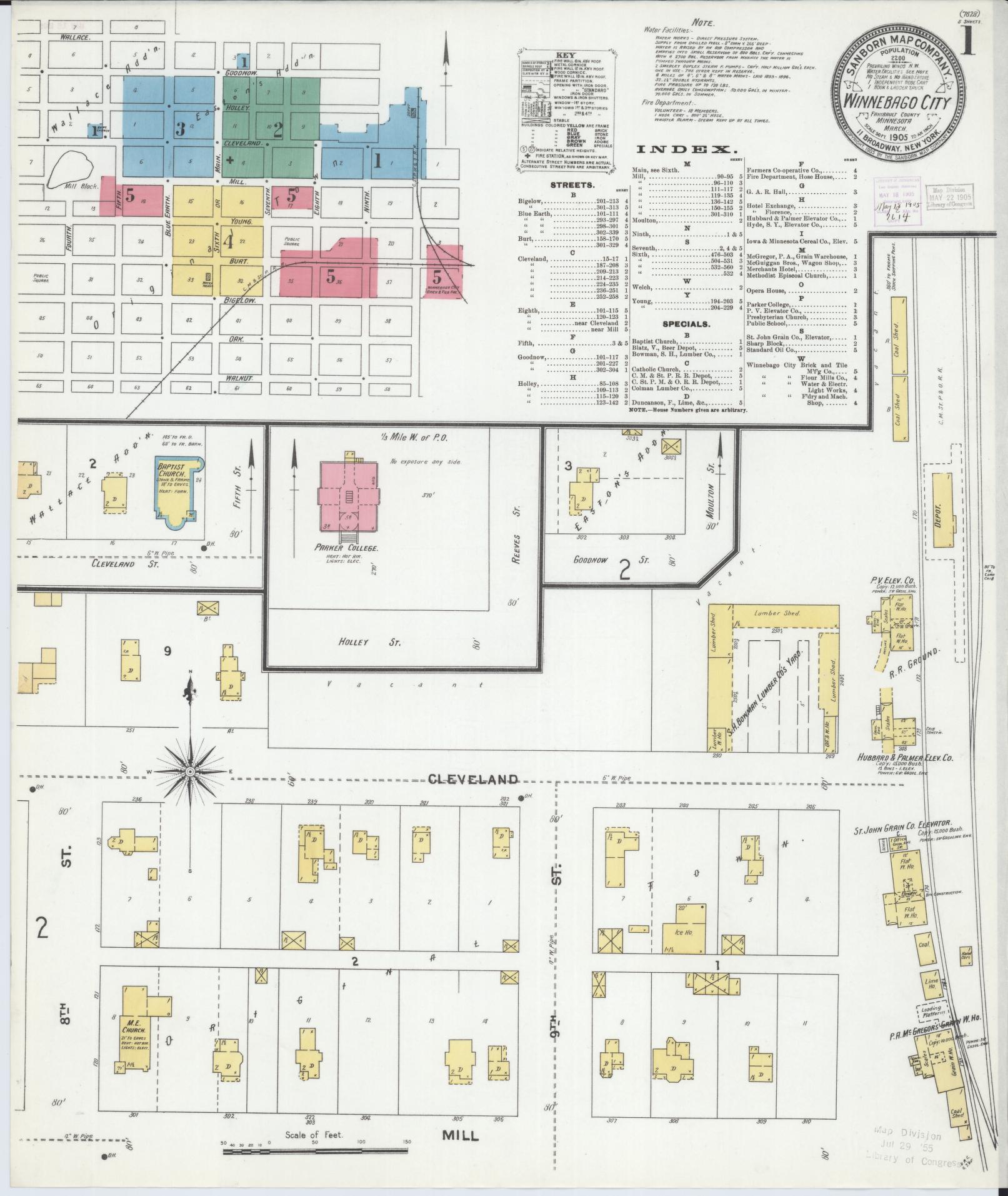 Sanborn Fire Insurance Map from Winnebago, Faribault County, Minnesota (1905), Sheet #0001 - Historic Sanborn Fire Insurance Map Print, vintage old map wall art, antique decor, genealogy gift, Minnesota Minnesota map