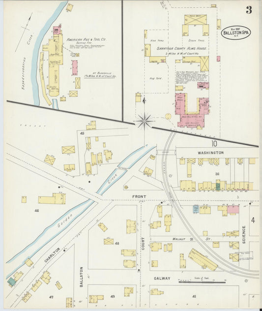 Sanborn Fire Insurance Map from Ballston Spa, Saratoga County, New York (1897), Sheet #0003 - Historic Sanborn Fire Insurance Map Print, vintage old map wall art, antique decor, genealogy gift, New York New York map