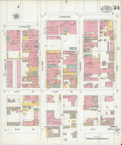Sanborn Fire Insurance Map from El Paso, El Paso County, Texas (1905), Sheet #0024 - Complete Map Set gallery image, historic Sanborn map, vintage wall art, Texas Texas