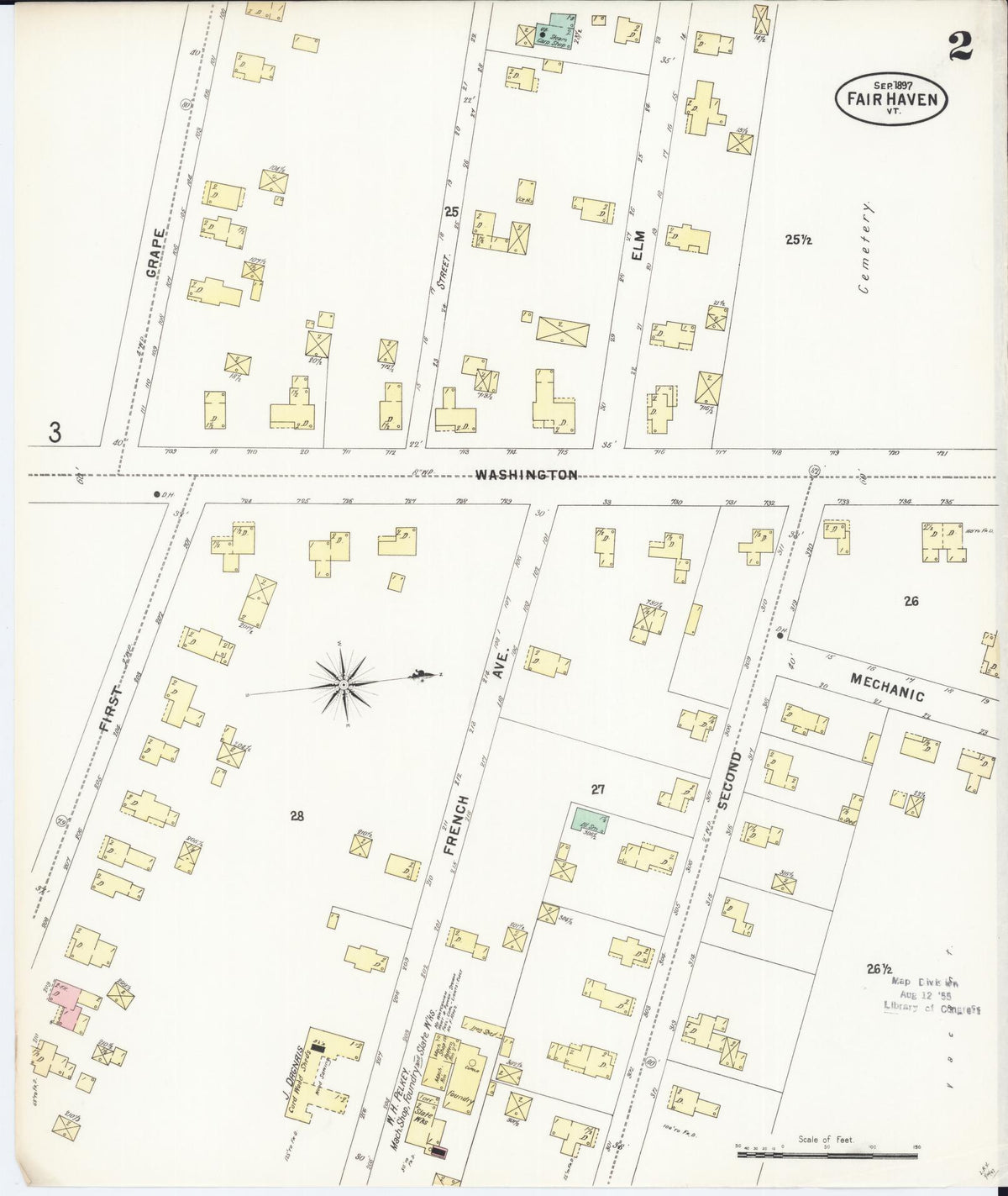 Sanborn Fire Insurance Map from Fair Haven, Rutland County, Vermont (1897), Sheet #0002 - Historic Sanborn Fire Insurance Map Print, vintage old map wall art, antique decor, genealogy gift, Vermont Vermont map
