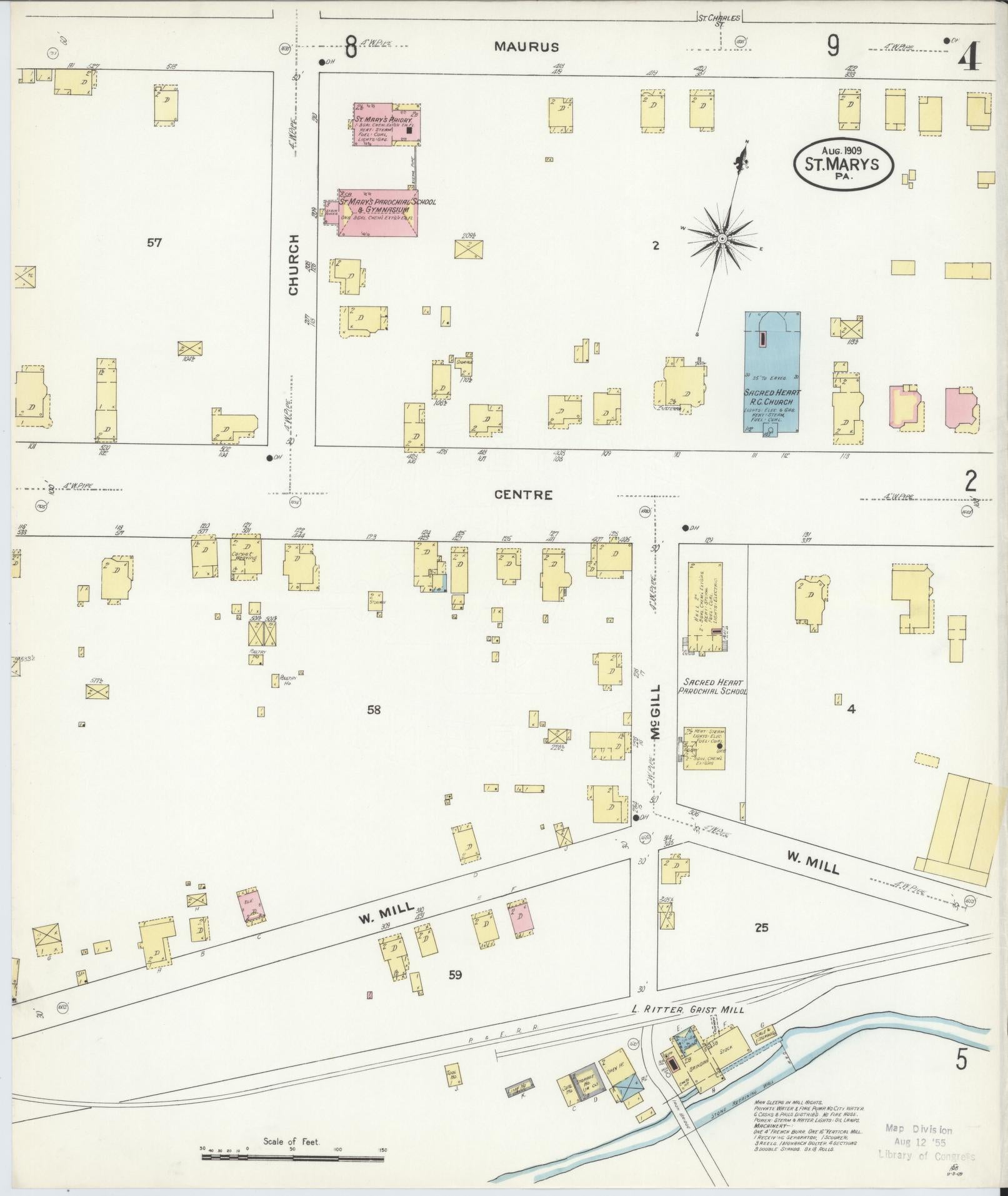 Sanborn Fire Insurance Map from Saint Marys, Elk County, Pennsylvania (1909), Sheet #0004 - Historic Sanborn Fire Insurance Map Print, vintage old map wall art, antique decor, genealogy gift, Pennsylvania Pennsylvania map
