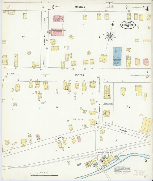 Sanborn Fire Insurance Map from Saint Marys, Elk County, Pennsylvania (1909), Sheet #0004 - Historic Sanborn Fire Insurance Map Print, vintage old map wall art, antique decor, genealogy gift, Pennsylvania Pennsylvania map