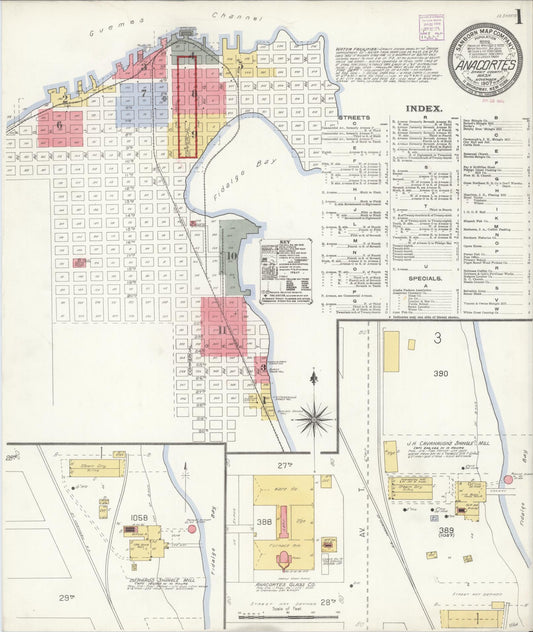 Sanborn Fire Insurance Map from Anacortes, Skagit County, Washington (1907), Sheet #0001 - Complete Map Set gallery image, historic Sanborn map, vintage wall art, Washington Washington