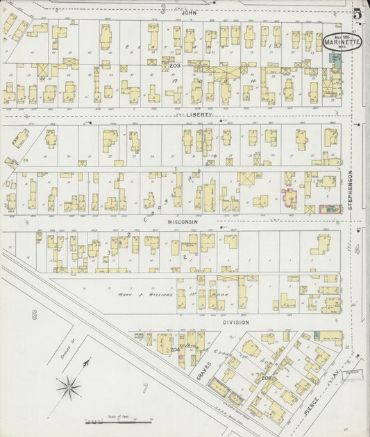 Sanborn Fire Insurance Map from Marinette, Marinette County, Wisconsin (1895), Sheet #0005 - Historic Sanborn Fire Insurance Map Print, vintage old map wall art, antique decor, genealogy gift, Wisconsin Wisconsin map