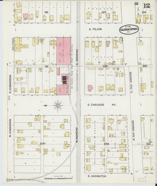 Sanborn Fire Insurance Map from Colorado Springs, El Paso County, Colorado (1892), Sheet #0012 - Historic Sanborn Fire Insurance Map Print, vintage old map wall art, antique decor, genealogy gift, Colorado Colorado map
