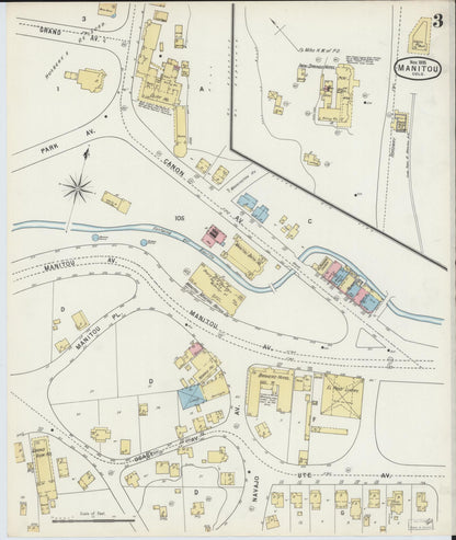Sanborn Fire Insurance Map from Manitou, El Paso County, Colorado (1895), Sheet #0003 - Complete Map Set gallery image, historic Sanborn map, vintage wall art, Colorado Colorado