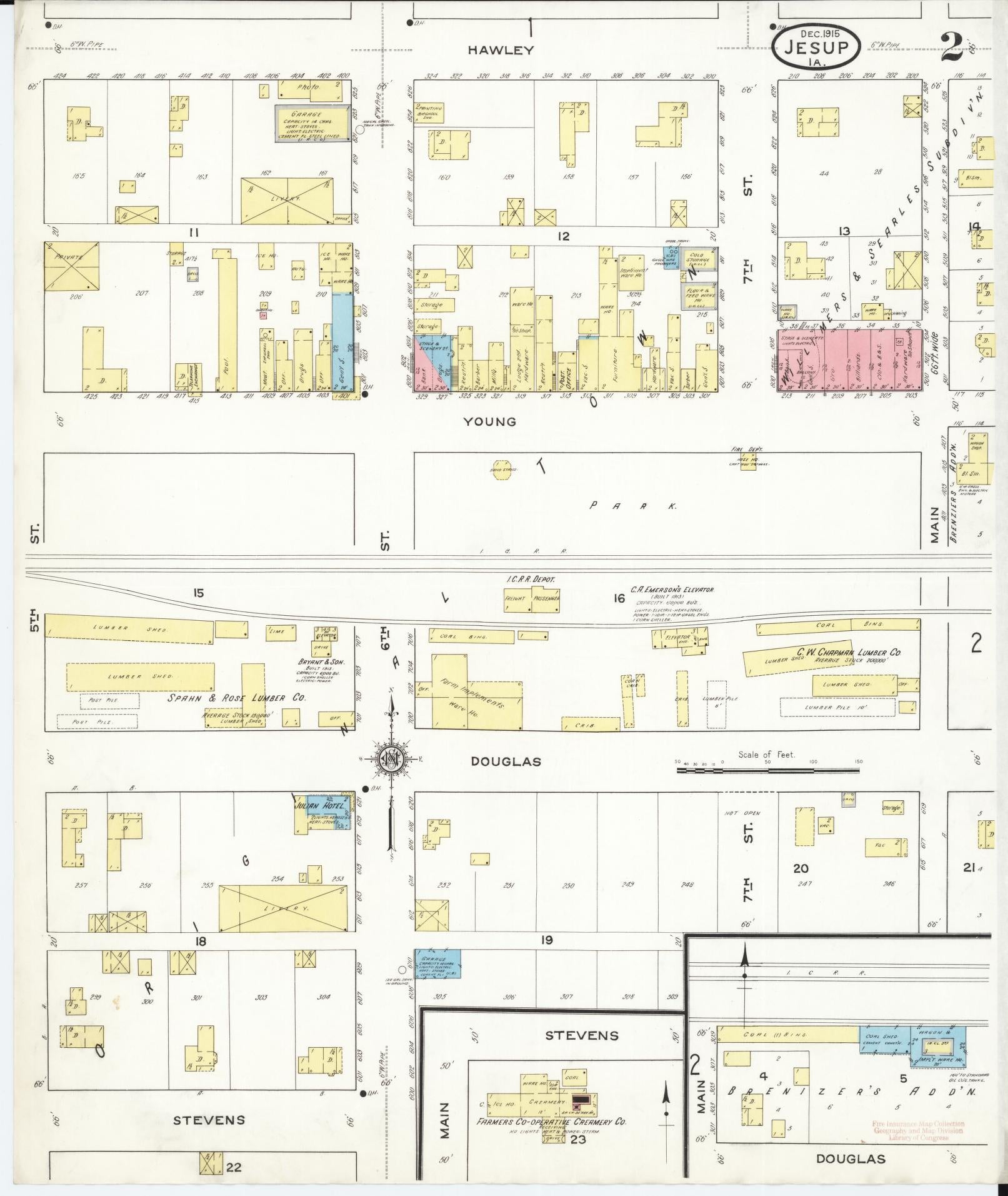Sanborn Fire Insurance Map from Jesup, Buchanan County, Iowa (1915), Sheet #0002 - Historic Sanborn Fire Insurance Map Print, vintage old map wall art