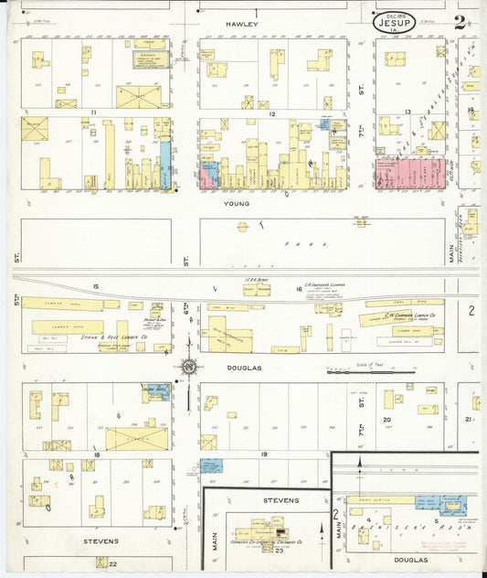 Sanborn Fire Insurance Map from Jesup, Buchanan County, Iowa (1915), Sheet #0002 - Historic Sanborn Fire Insurance Map Print, vintage old map wall art