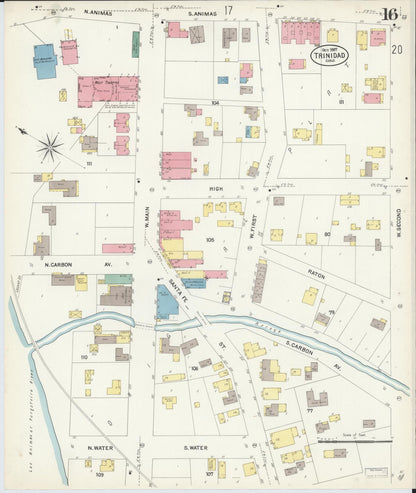 Sanborn Fire Insurance Map from Trinidad, Las Animas County, Colorado (1907), Sheet #0016 - Complete Map Set gallery image, historic Sanborn map, vintage wall art, Colorado Colorado