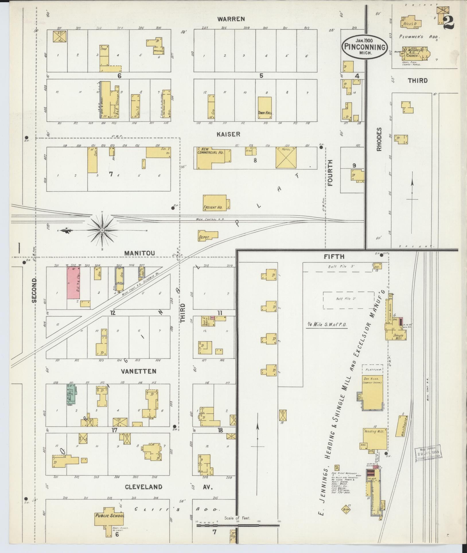 Sanborn Fire Insurance Map from Pinconning, Bay County, Michigan (1900), Sheet #0002 - Complete Map Set gallery image, historic Sanborn map, vintage wall art, Michigan Michigan