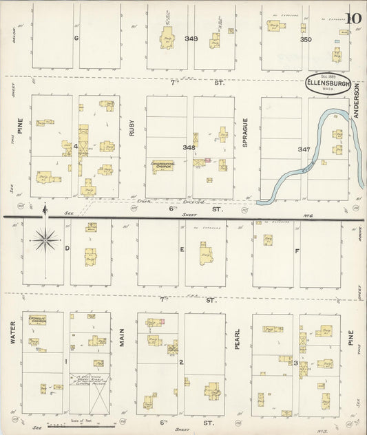 Sanborn Fire Insurance Map from Ellensburg, Kittitas County, Washington (1889), Sheet #0010 - Historic Sanborn Fire Insurance Map Print, vintage old map wall art, antique decor, genealogy gift, Washington Washington map