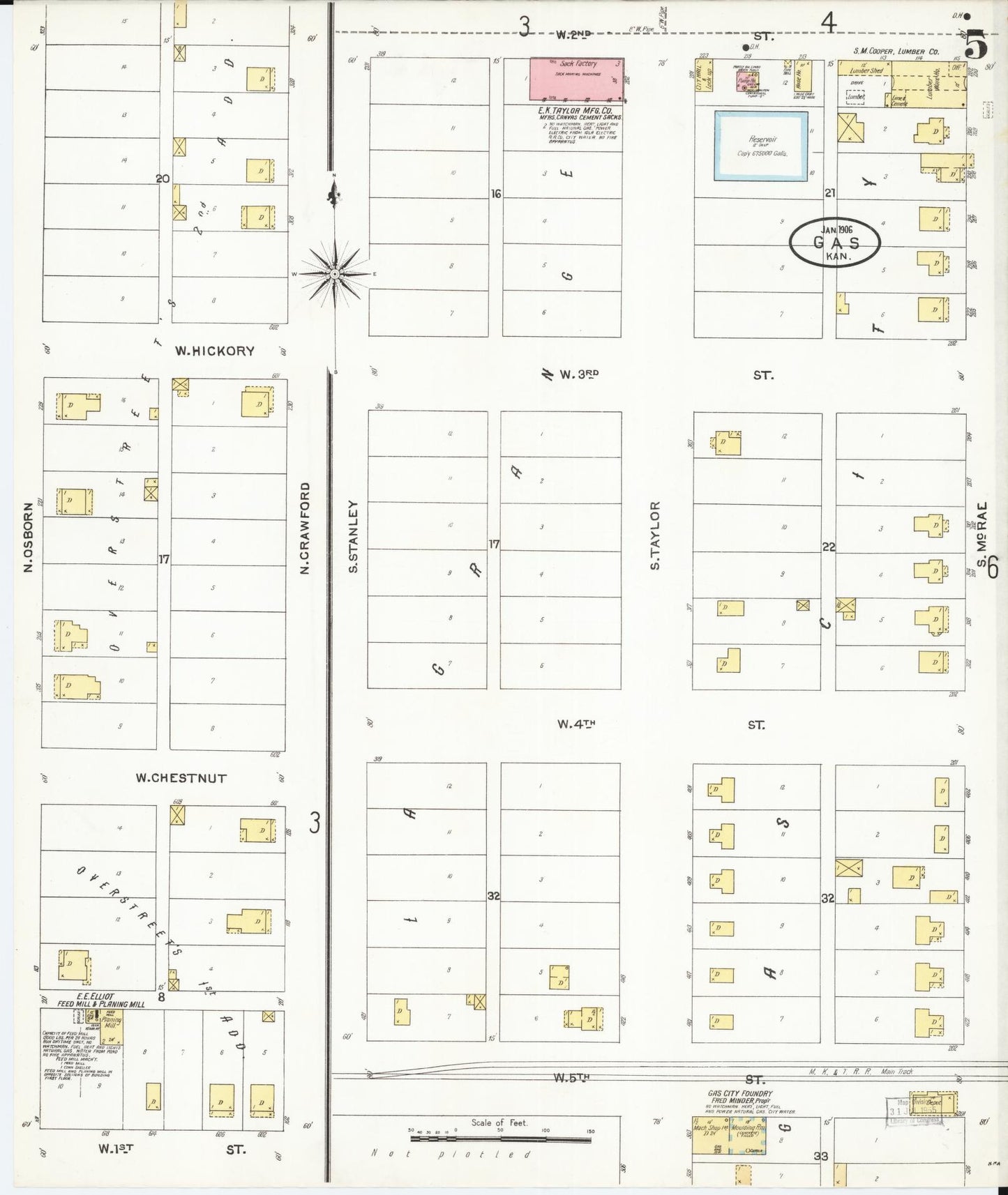 Sanborn Fire Insurance Map from Gas, Allen County, Kansas (1906), Sheet #0005 - Complete Map Set gallery image, historic Sanborn map, vintage wall art, Kansas Kansas
