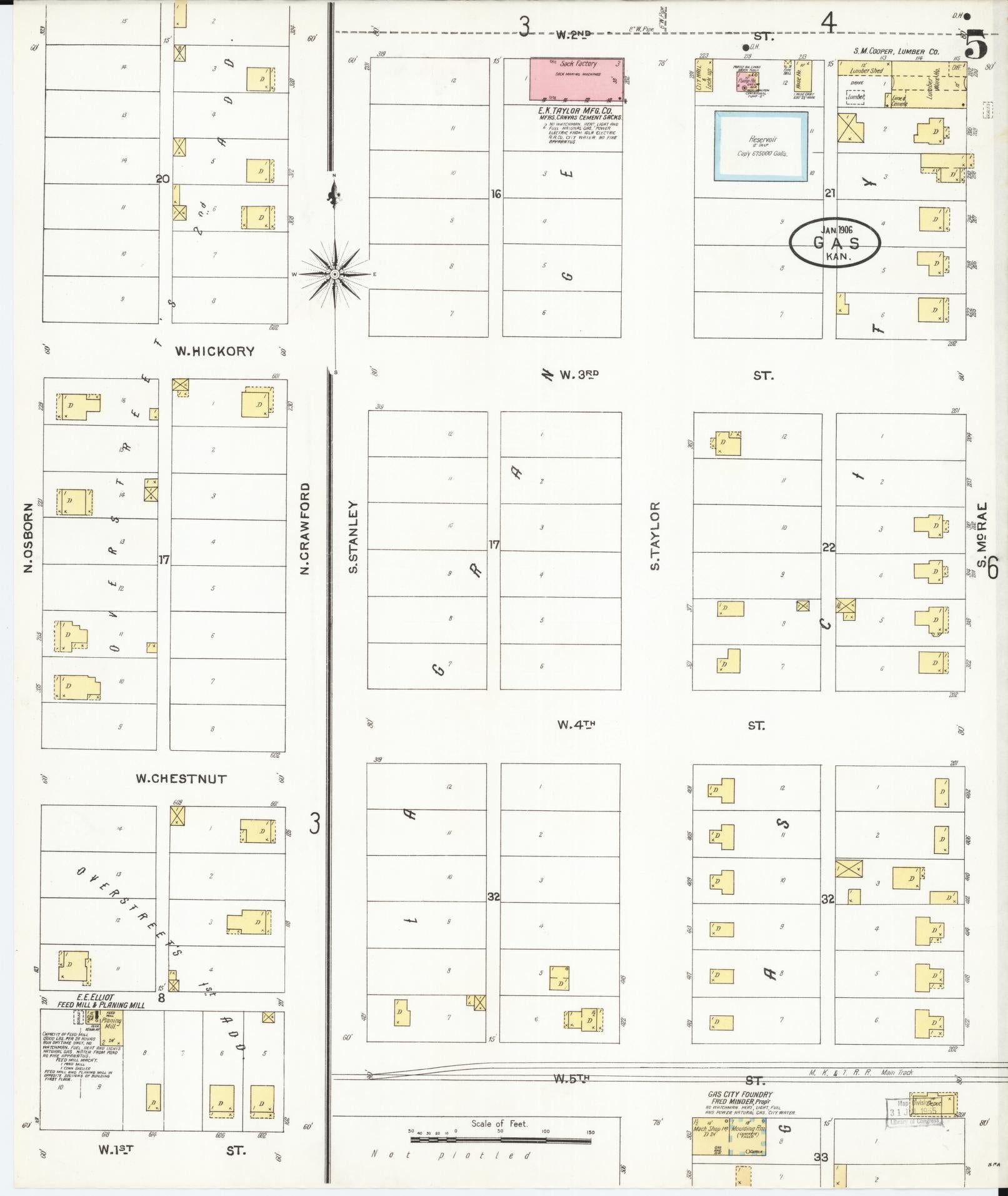 Sanborn Fire Insurance Map from Gas, Allen County, Kansas (1906), Sheet #0005 - Complete Map Set gallery image, historic Sanborn map, vintage wall art, Kansas Kansas