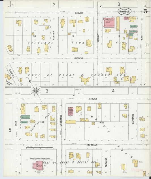 Sanborn Fire Insurance Map from Howell, Livingston County, Michigan (1899), Sheet #0005 - Historic Sanborn Fire Insurance Map Print, vintage old map wall art, antique decor, genealogy gift, Michigan Michigan map