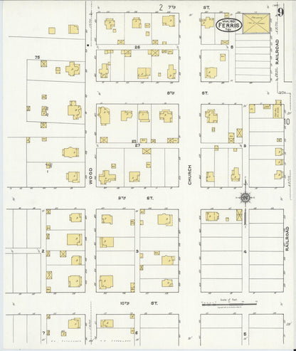 Sanborn Fire Insurance Map from Ferris, Ellis County, Texas (1921), Sheet #0009 - Historic Sanborn Fire Insurance Map Print, vintage old map wall art, antique decor, genealogy gift, Texas Texas map